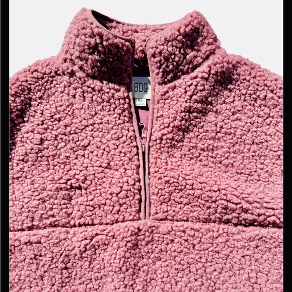 BDG Urban Outfitters Yosemite Pink Fleece Quarter Zip Pullover Small Faux Fur - Picture 2 of 12
